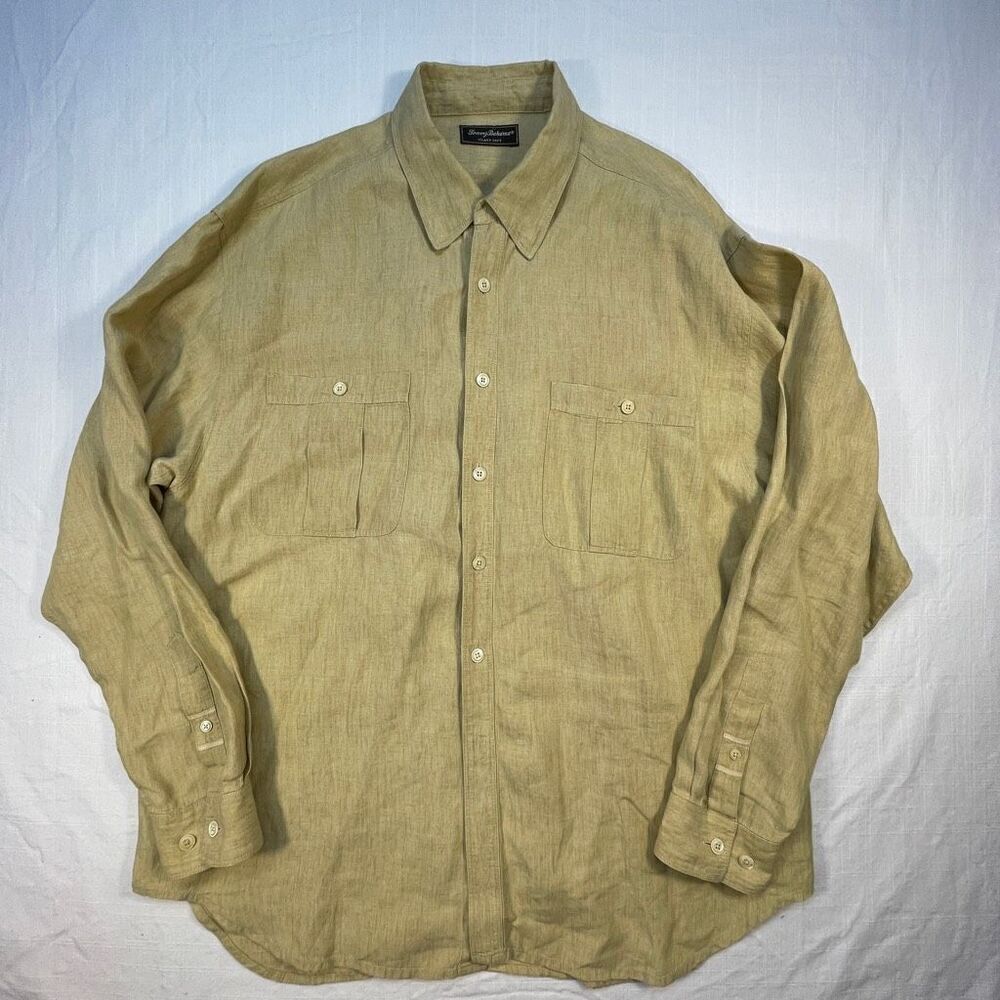 Tommy Bahama Tan 100% Linen Island Soft Long Sleeve Button Up Shirt Size Large